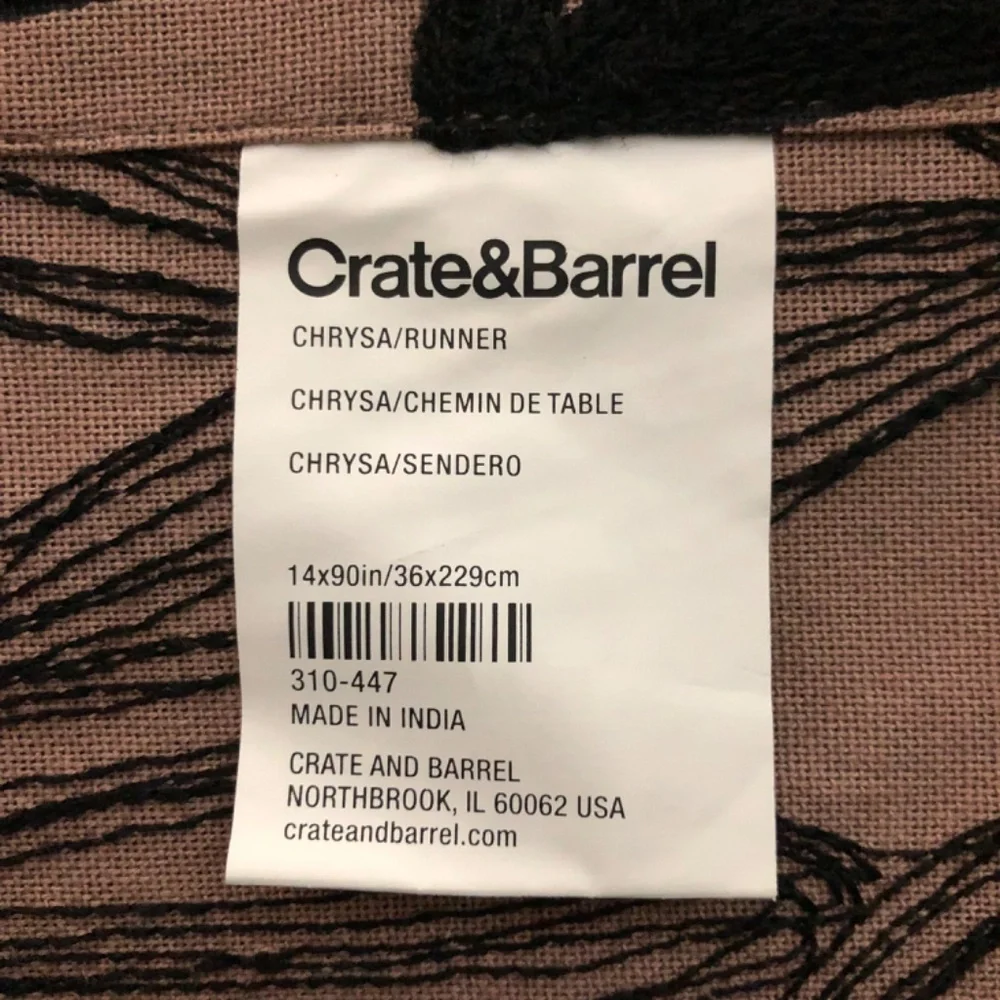 Crate & Barrel embroidered Chrysa table runner 14 x 90 floral design cotton